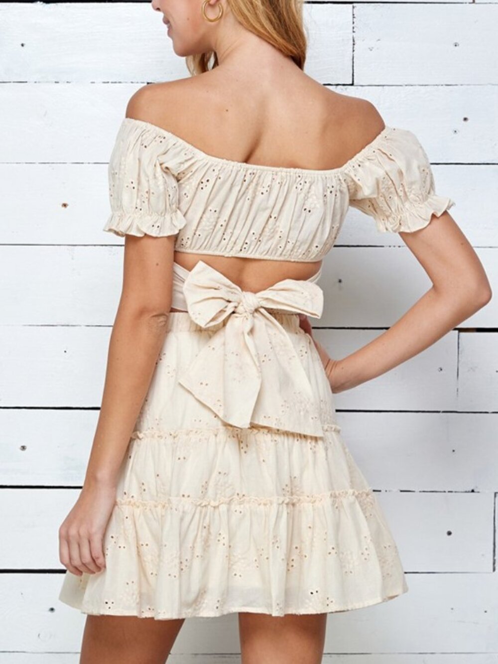 Cream Eyelet Top And Skirt Set - Picture 5 of 6